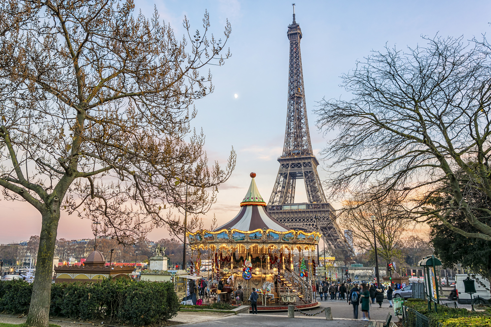 Eiffel tower and carousel in Paris