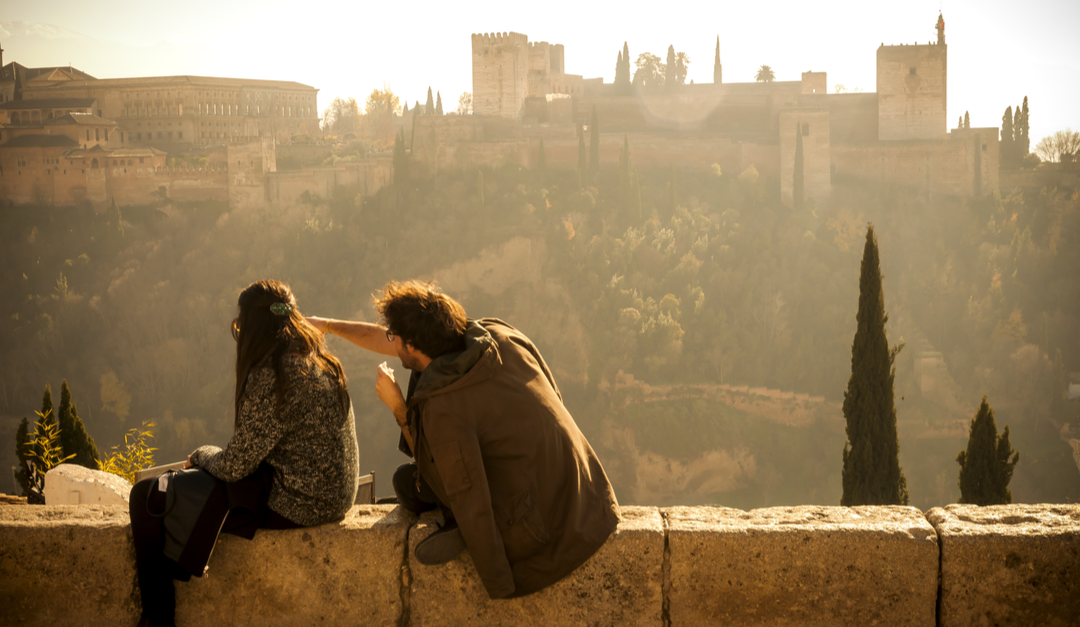 View in Granada - sitting on an overlook looking at the Alhambra